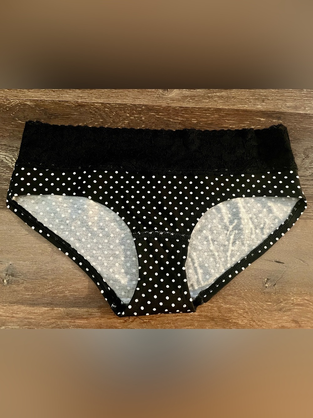 Victoria’s Secret Sheer Waist Black & White Polka Dot Hiphugger Panty Size Med